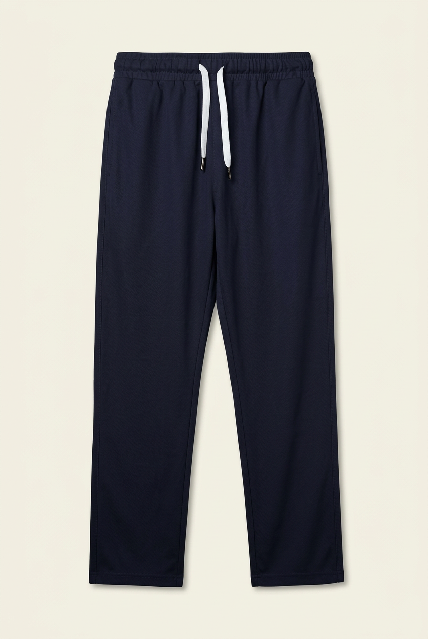 Men's Navy Blue Straight-Leg Track Pants – Elastic Drawstring Waist Athletic Sweatpants