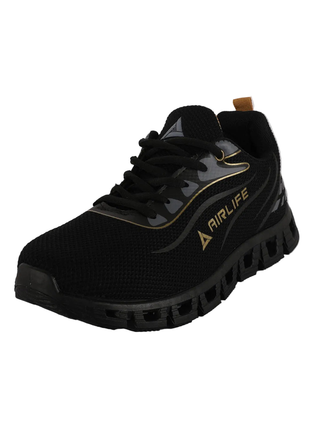Men's Lightweight Mesh Running Shoes with Gold Branding & Hollow Sole