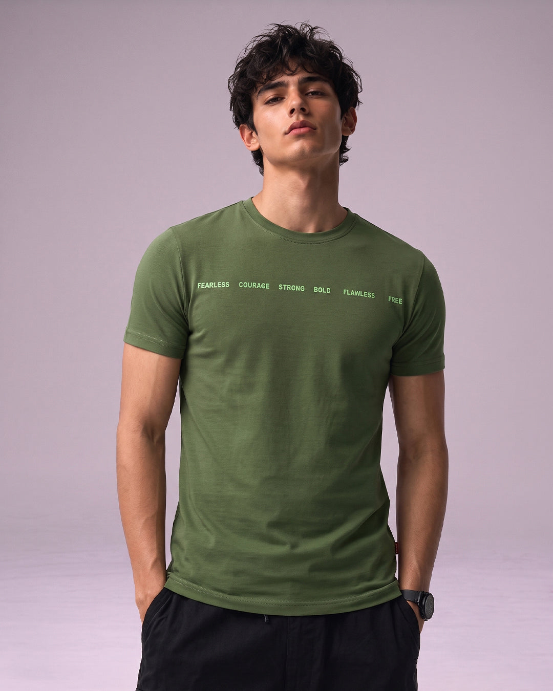 ACTIV PRINT R.NECK T-SHIRT - OLIVE