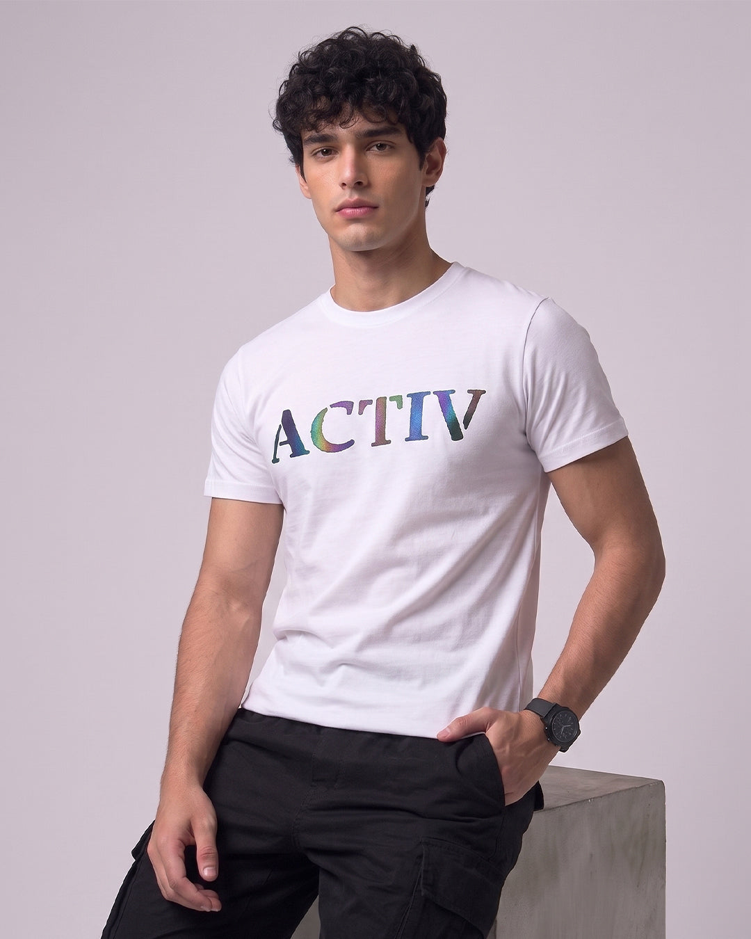ACTIV PRINT R.NECK T-SHIRT - ORANGE