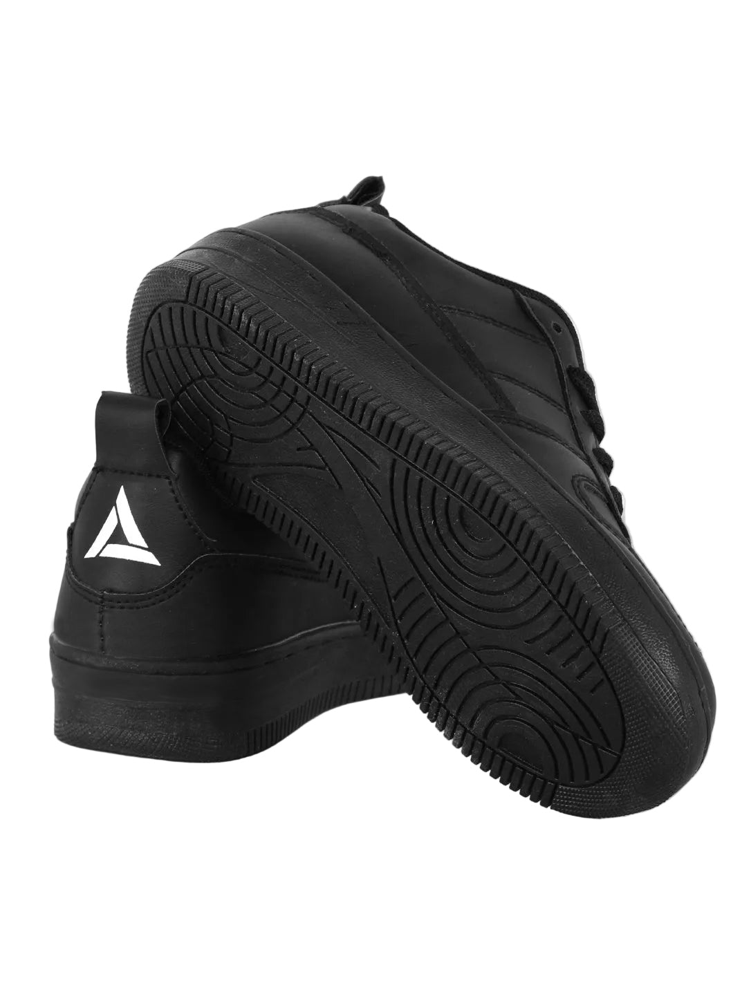 Men's All-Black Low-Top Casual Synthetic Leather Sneakers