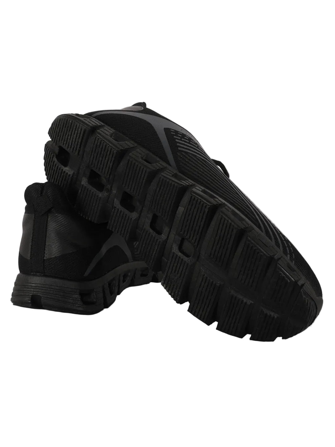 Men's All-Black Breathable Mesh Running Shoes with Hollow Cushioning Sole