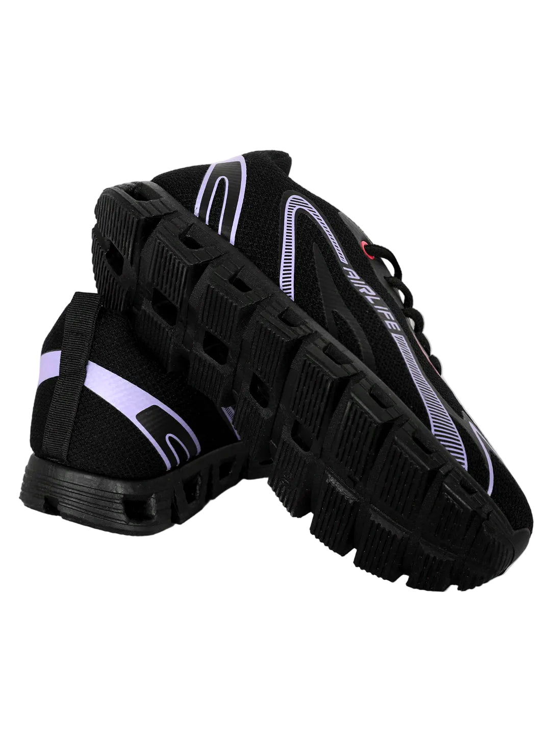Women's Black Athletic Shoes with Pink & Purple Accents – Lightweight Mesh Running Sneakers