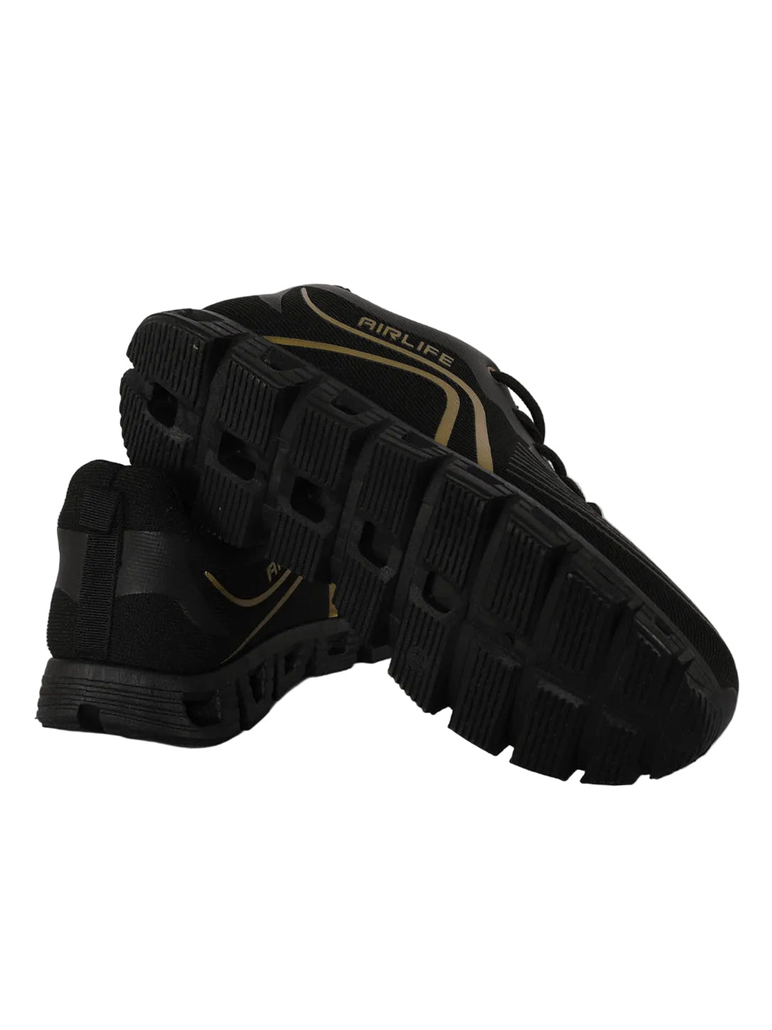 Airlife Men's Black & Gold Mesh Athletic Running Shoes