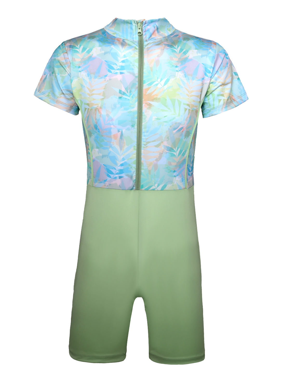 Women's 3-Piece Tropical Leaf Printed Modest Swimsuit Set