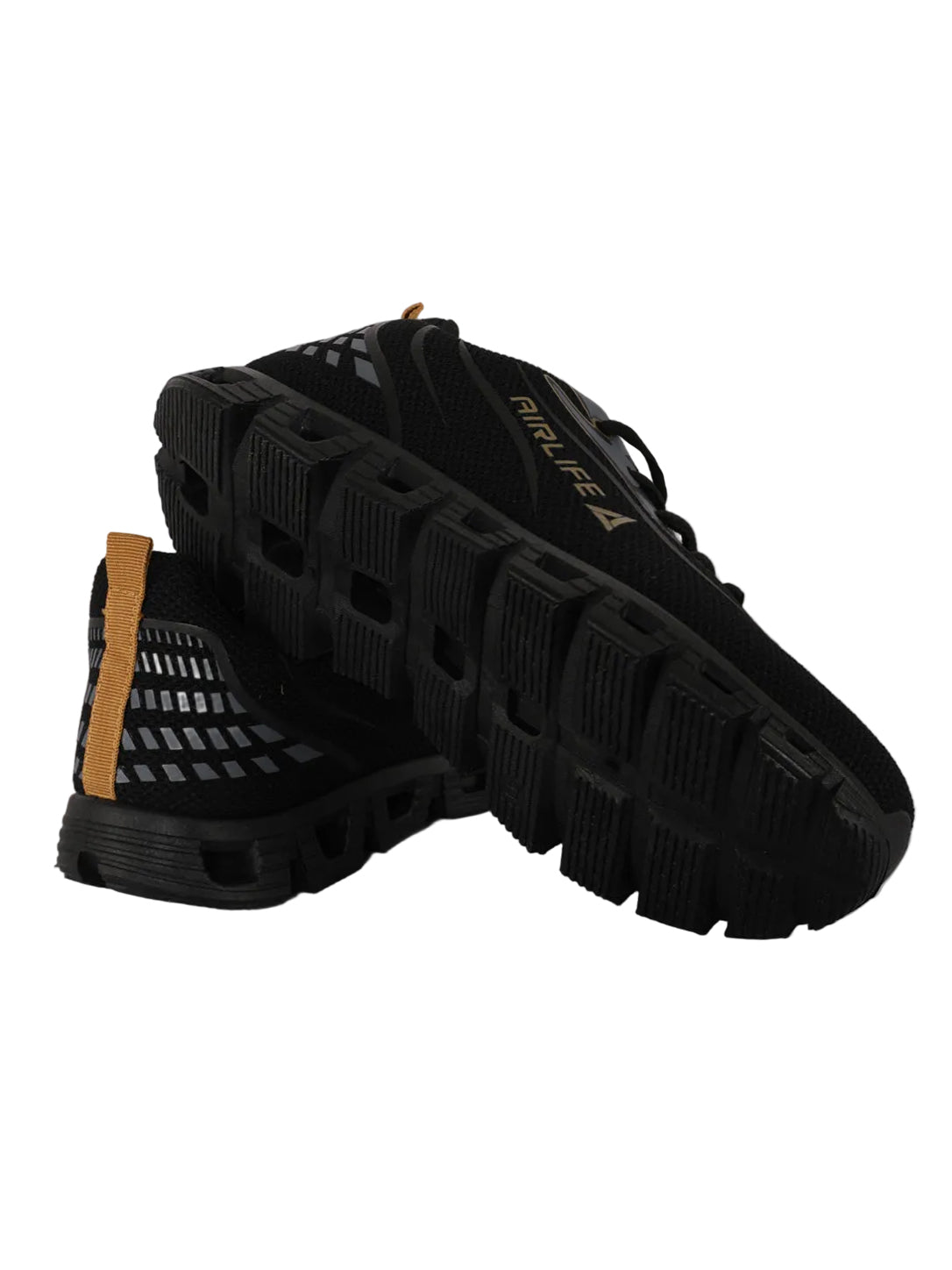 Men's Lightweight Mesh Running Shoes with Gold Branding & Hollow Sole