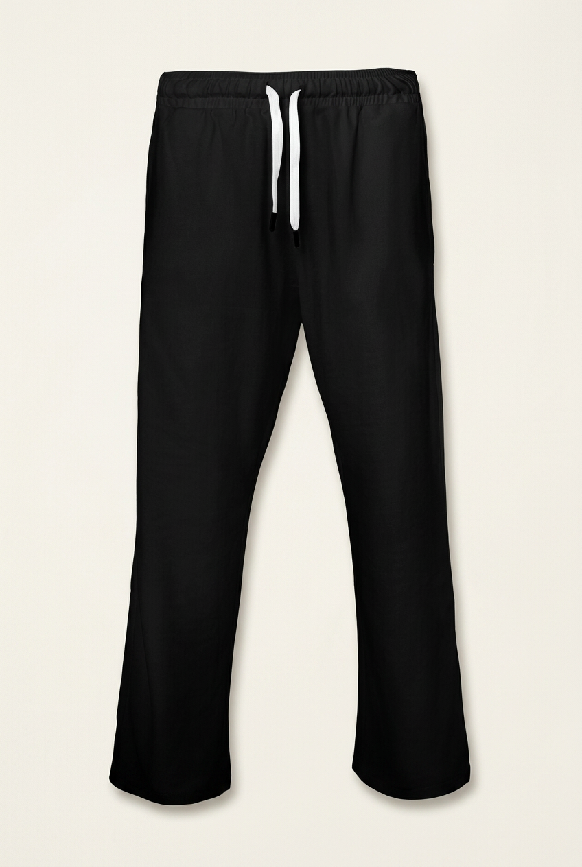 Men's Black Straight-Leg Track Pants – Elastic Drawstring Waist Athletic Sweatpants