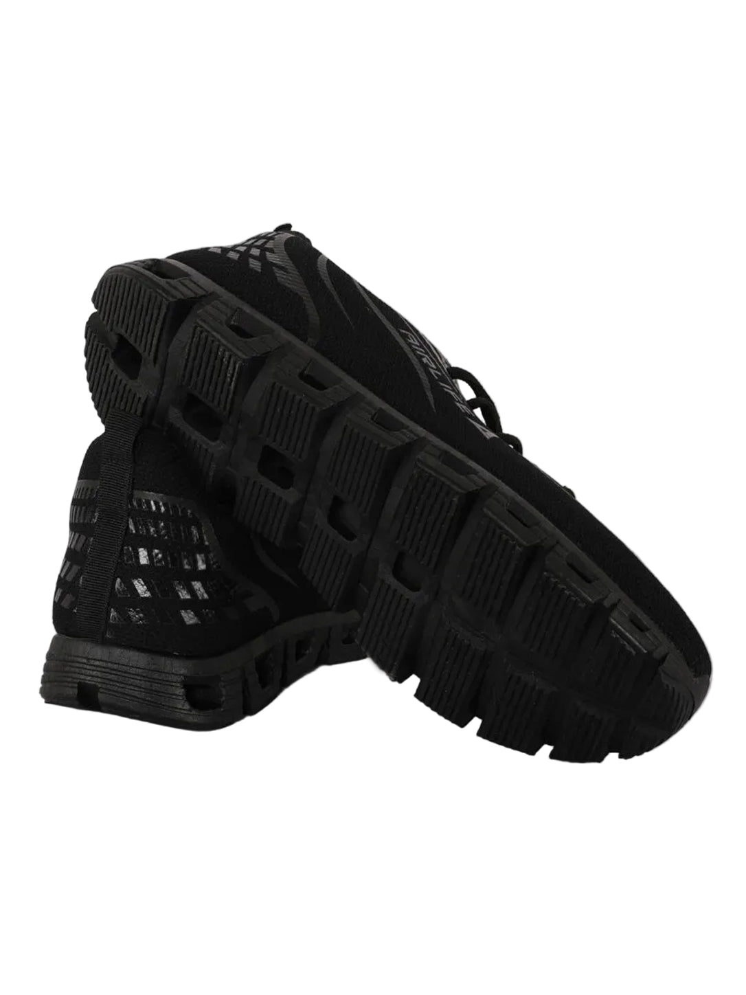 Men's All-Black Mesh Athletic Running Shoes with Hollow Cushioning Sole