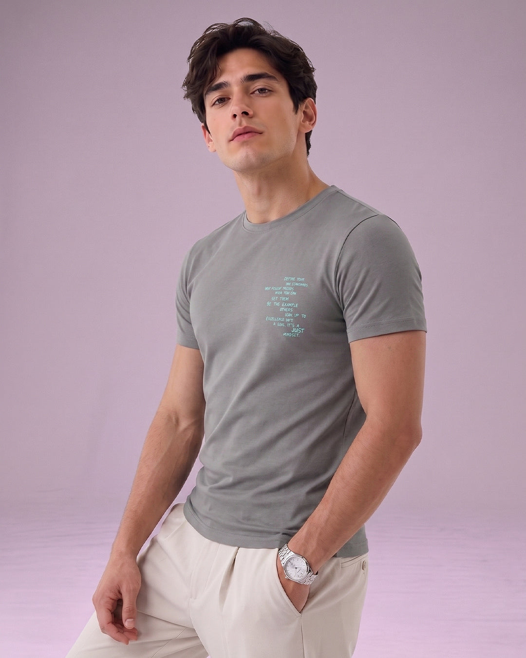 ACTIV PRINT R.NECK T-SHIRT - D.GREY