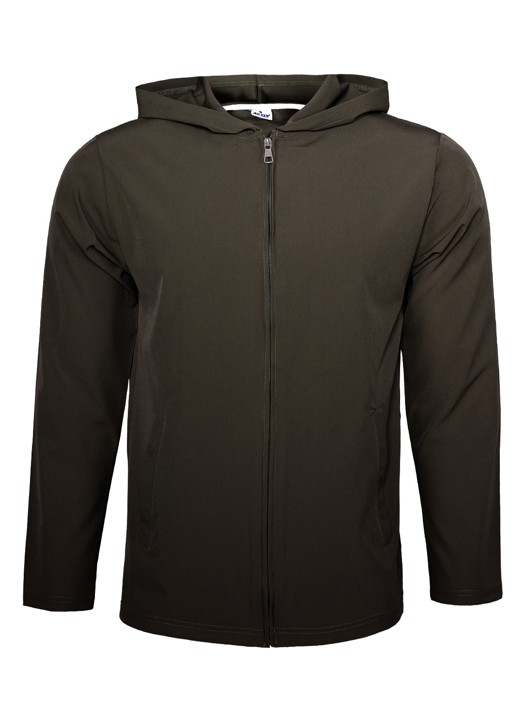 ACTIV Men's Full-Zip Lightweight Hooded Performance Jacket – Dark Brown / Charcoal
