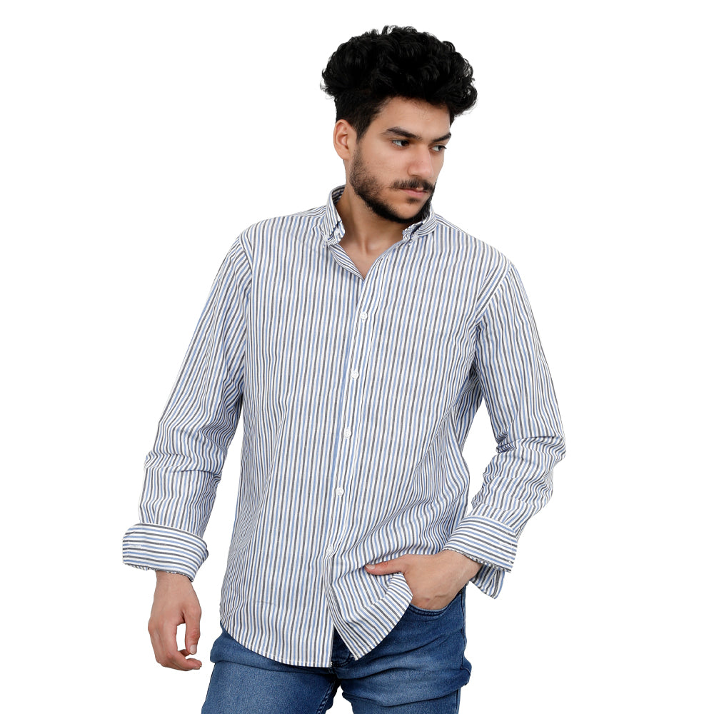 ACTIV STRIPPED L.S-SLIM SHIRT - BLACK SHSS23-8954 Activ Abou Alaa