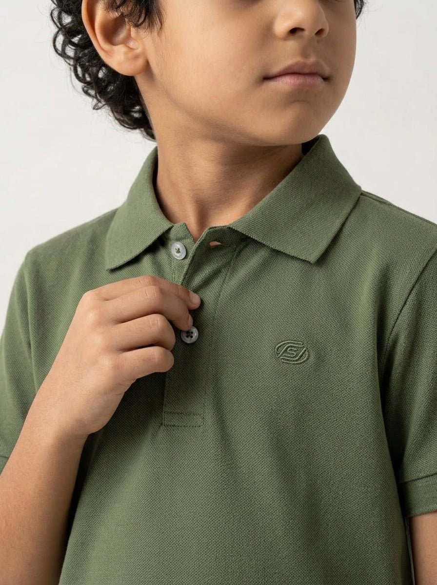 ACTIV EMB CASUAL POLO - OLIVE