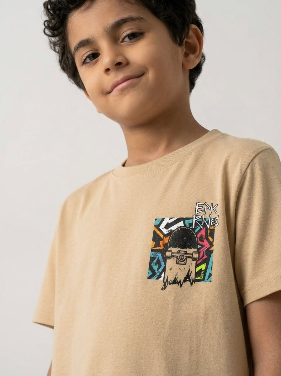 ACTIV GRAPHIC R.NECK T-SHIRT - BEIGE