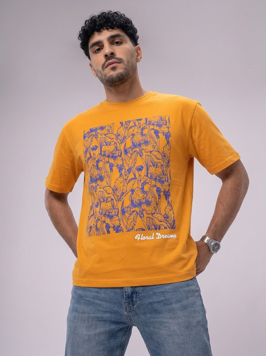 ACTIV GRAPHIC R.NECK -OVRSIZE T-SHIRT - CAMEL