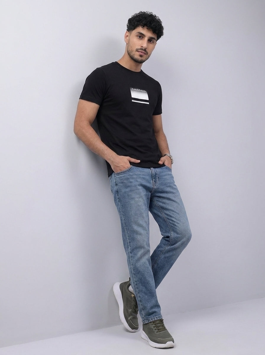 ACTIV EMB R.NECK T-SHIRT - BLACK