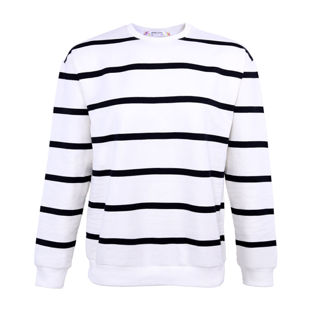 ACTIV STRIPPED R.NECK SWEATSHIRT - WHITE