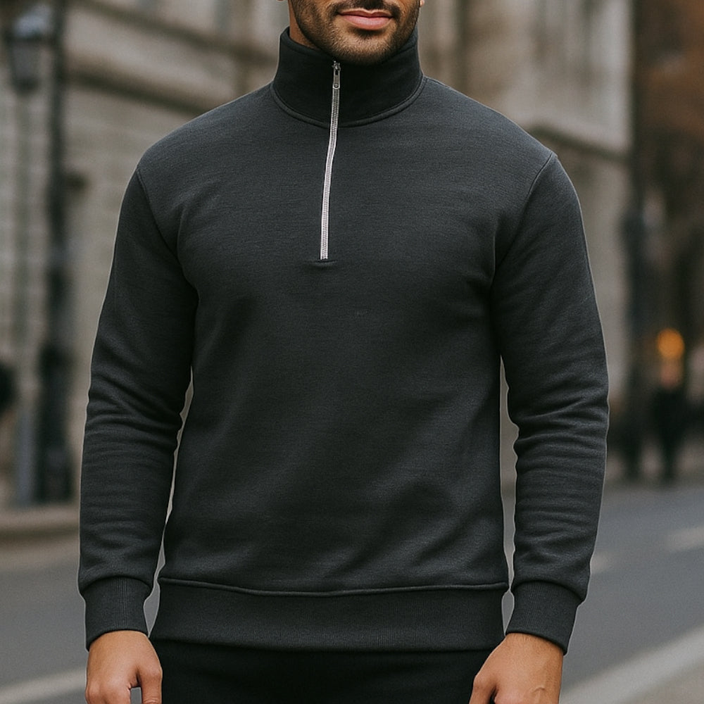 عادي نشط H.ZIPPER سويت شيرت - فحمي