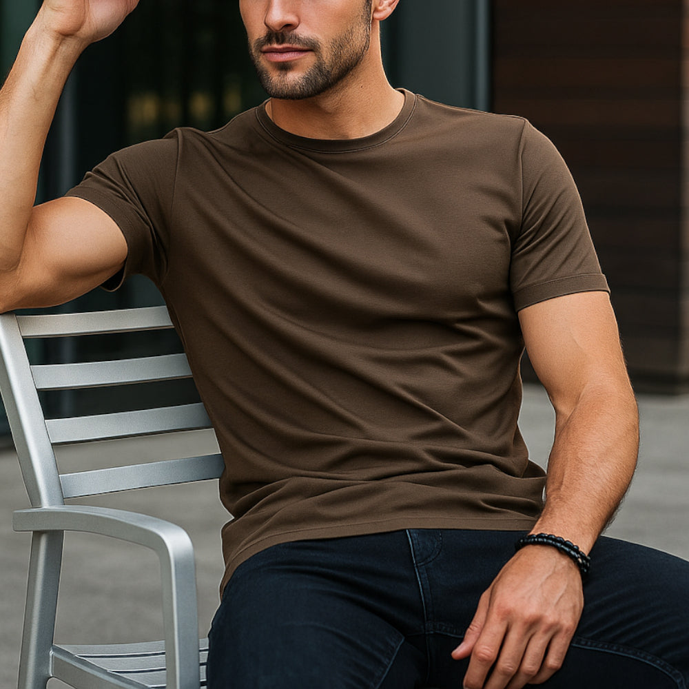 ACTIV BASIC R.NECK T-SHIRT - BROWN