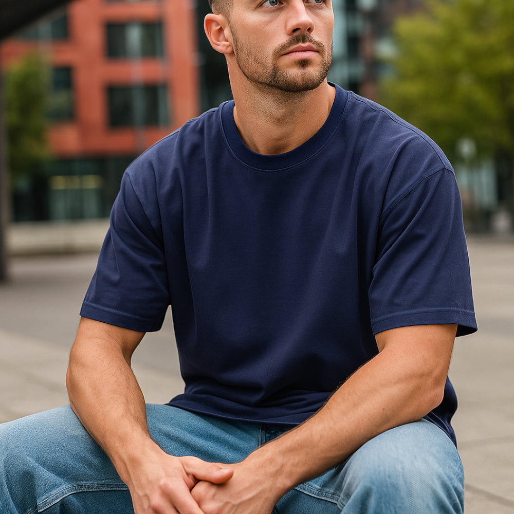 ACTIV BASIC R.NECK - OVERSIZE T-SHIRT - NAVY