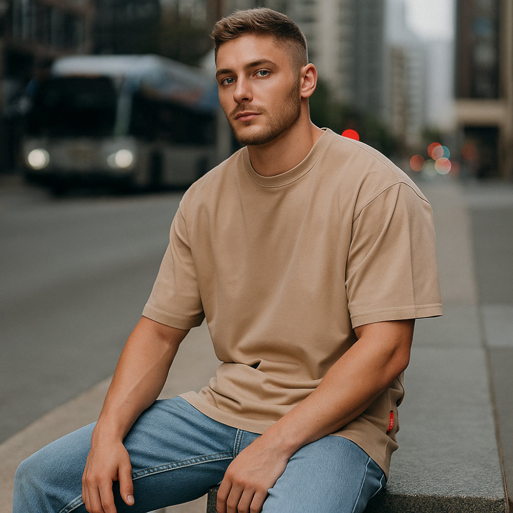 ACTIV BASIC R.NECK - OVERSIZE T-SHIRT - BEIGE