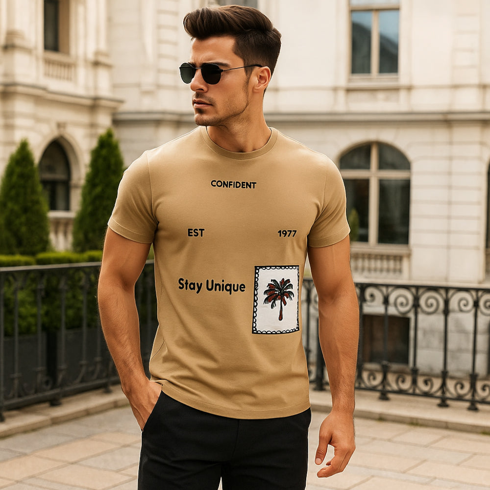 ACTIV EMB R.NECK T-SHIRT - BEIGE