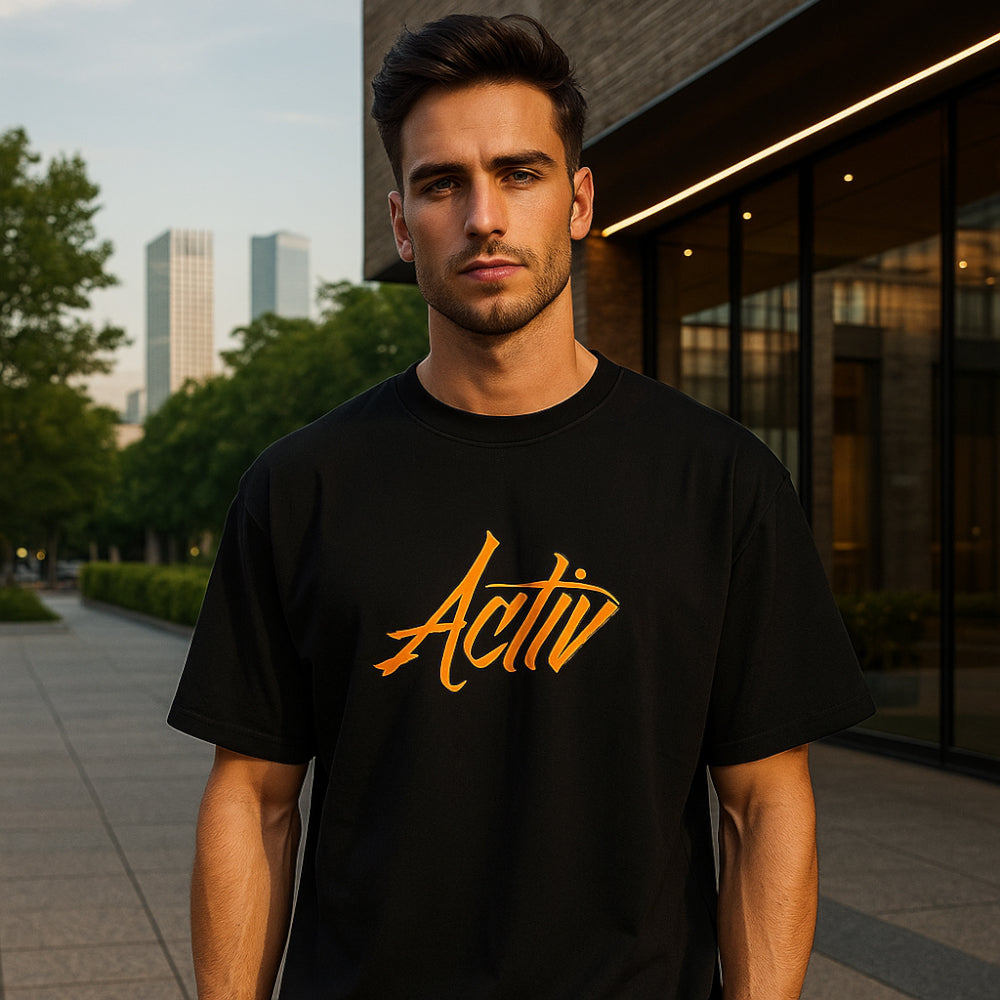 ACTIV EMB R.NECK T-SHIRT OVERSIZE - BLACK