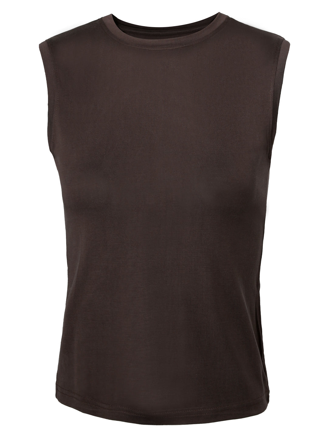 Dark Brown Sleeveless Performance Tank Top – Crewneck Athletic Muscle Shirt