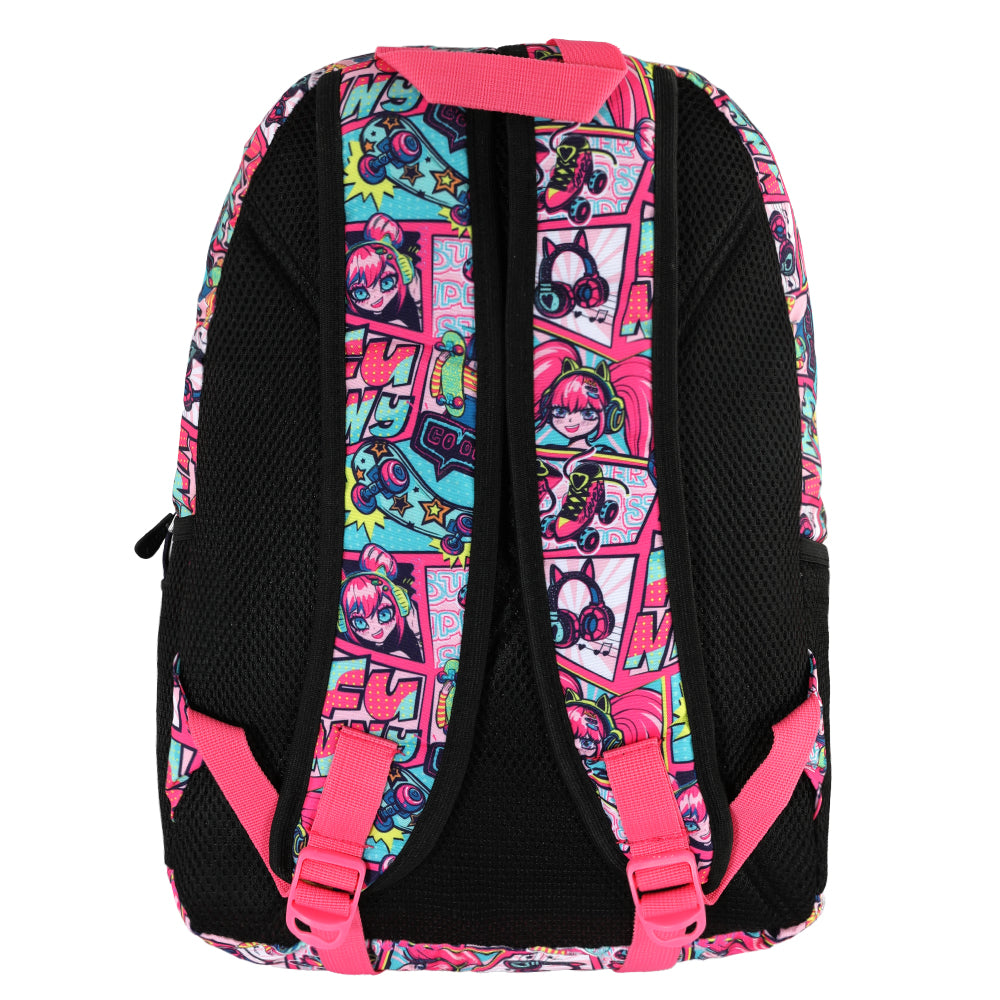 Backpack with colorful pattern on a white background