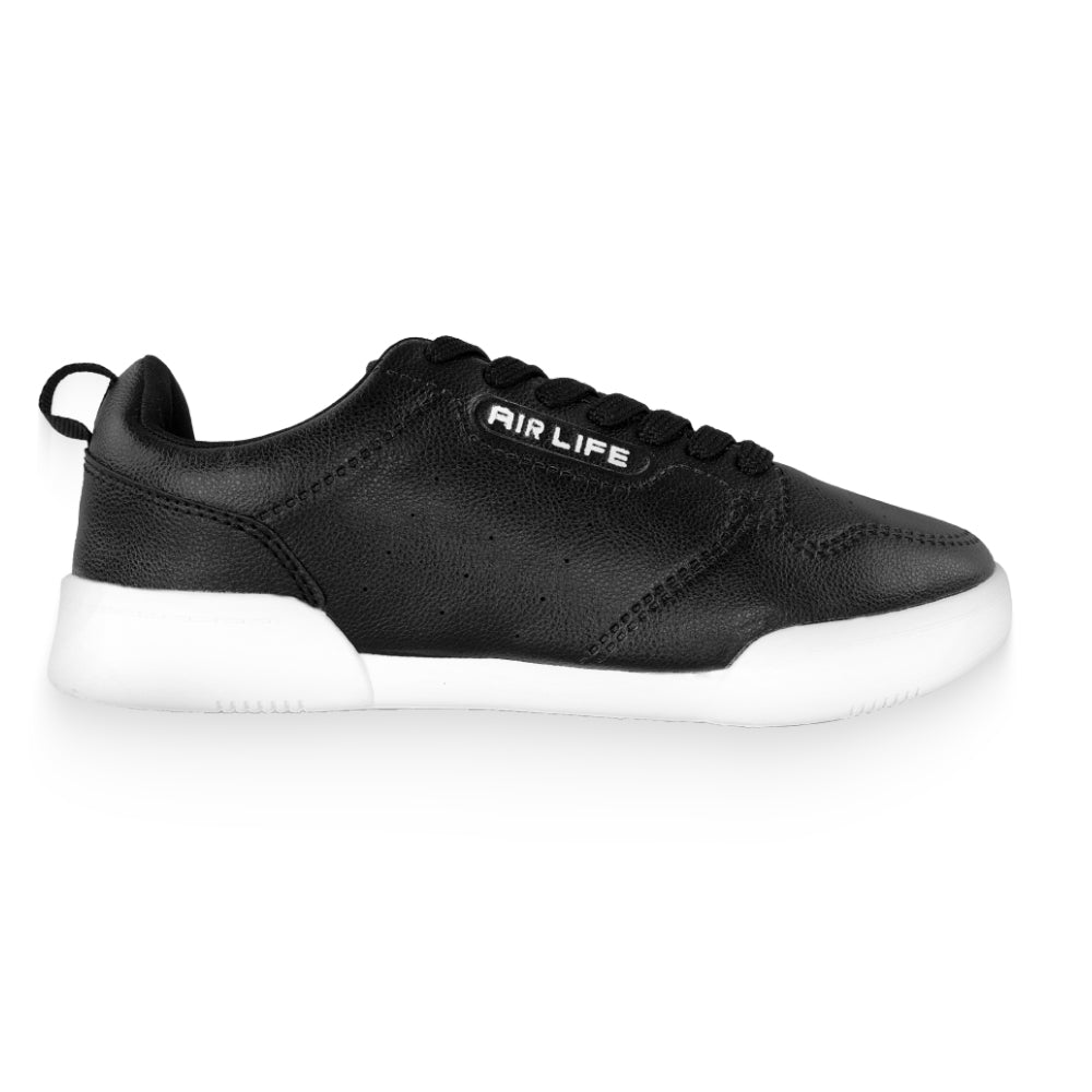 A pair of black AIRLIFE fashion sneakers with white sole.