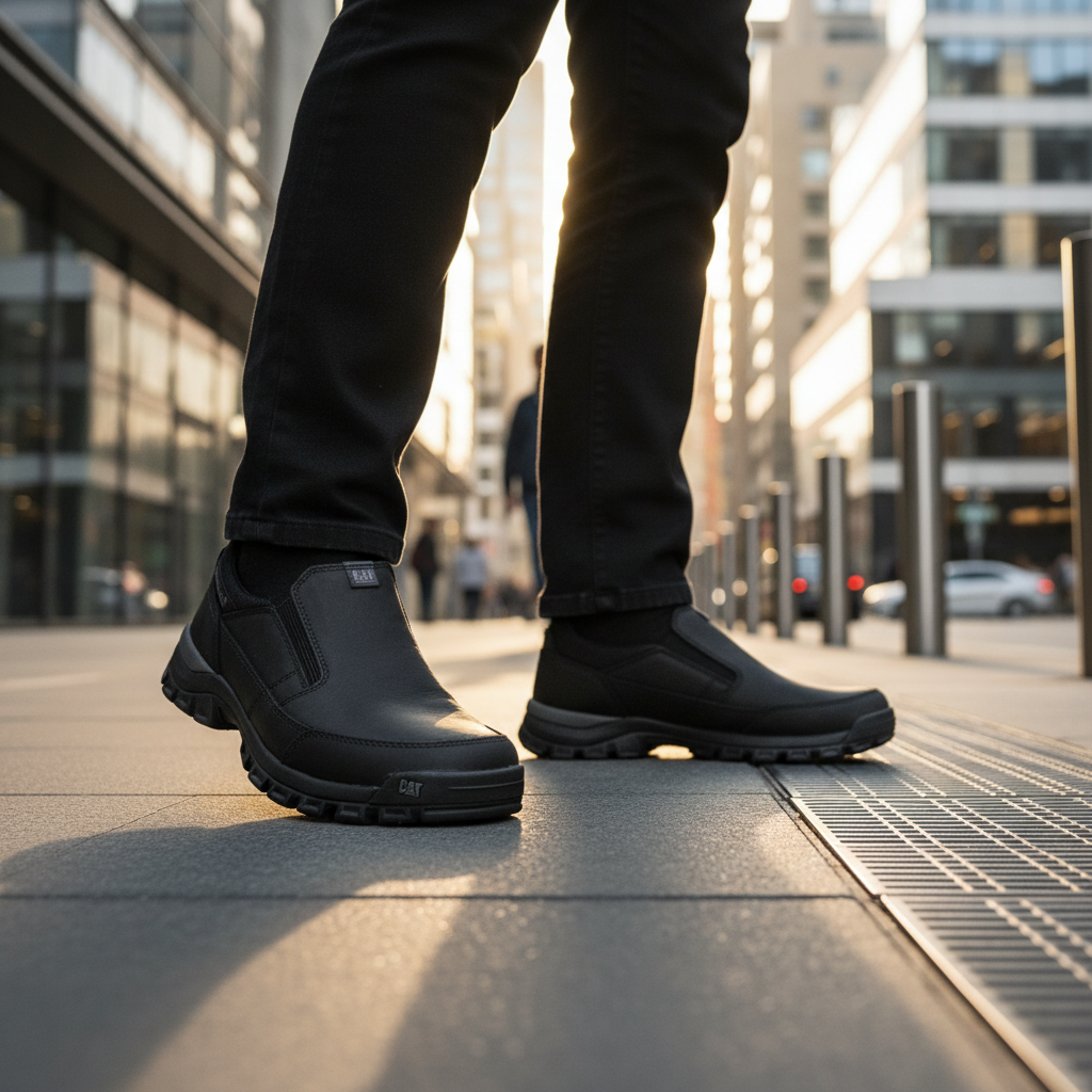 CAT THRESHOLD SLIP ON SHOES - BLACK