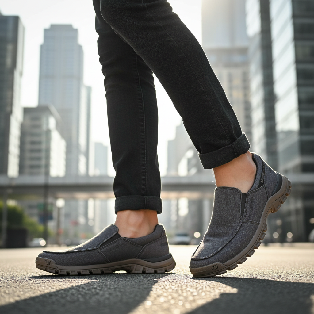 CAT THRESHOLD SLIP ON CANVAS - BLACK