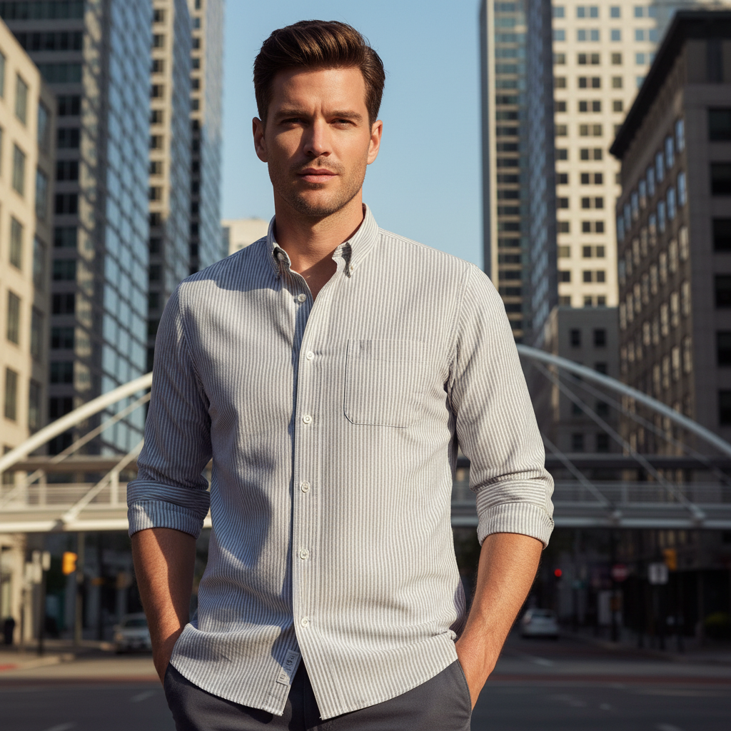 ACTIV STRIPPED L.S SHIRT - NAVY
