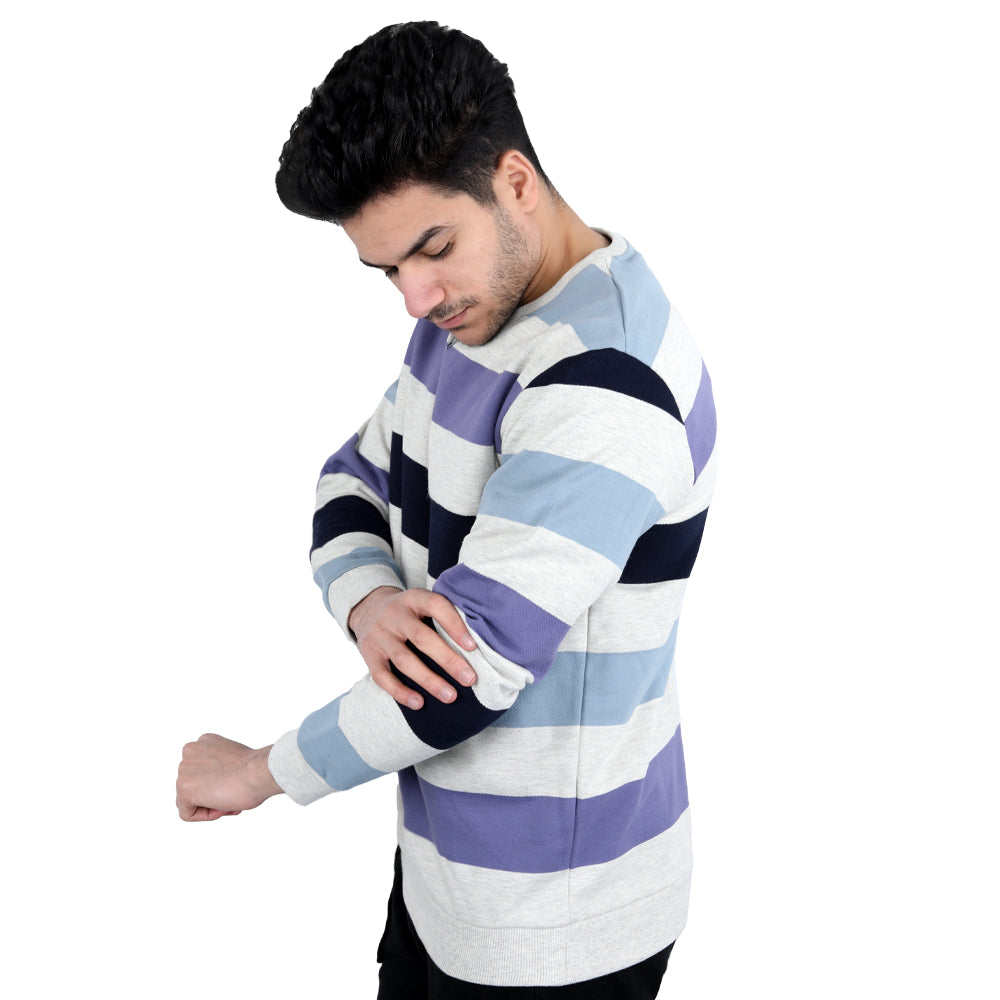 ACTIV STRIPPED R.NECK SWEATSHIRT - Chanet*Purple