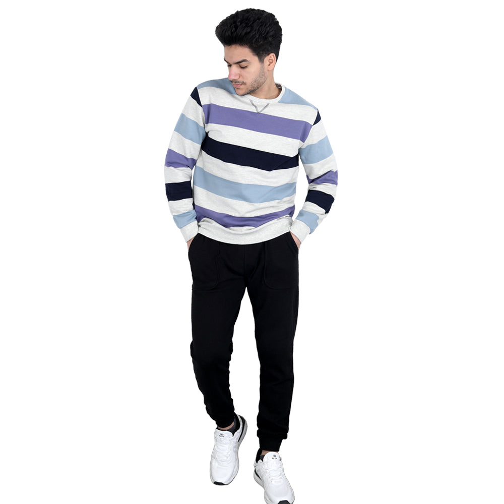 ACTIV STRIPPED R.NECK SWEATSHIRT - Chanet*Purple