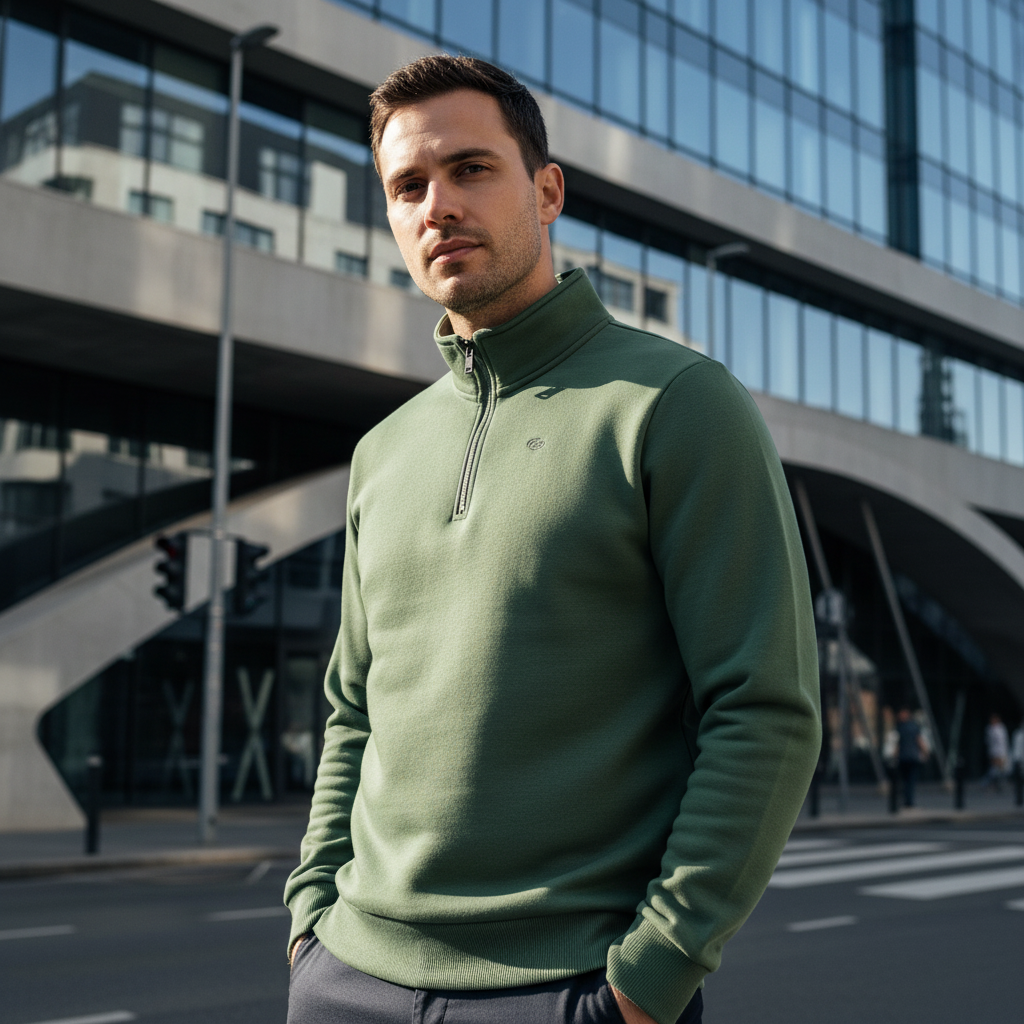 ACTIV EMB H.ZIPPER SWEATSHIRT - OLIVE