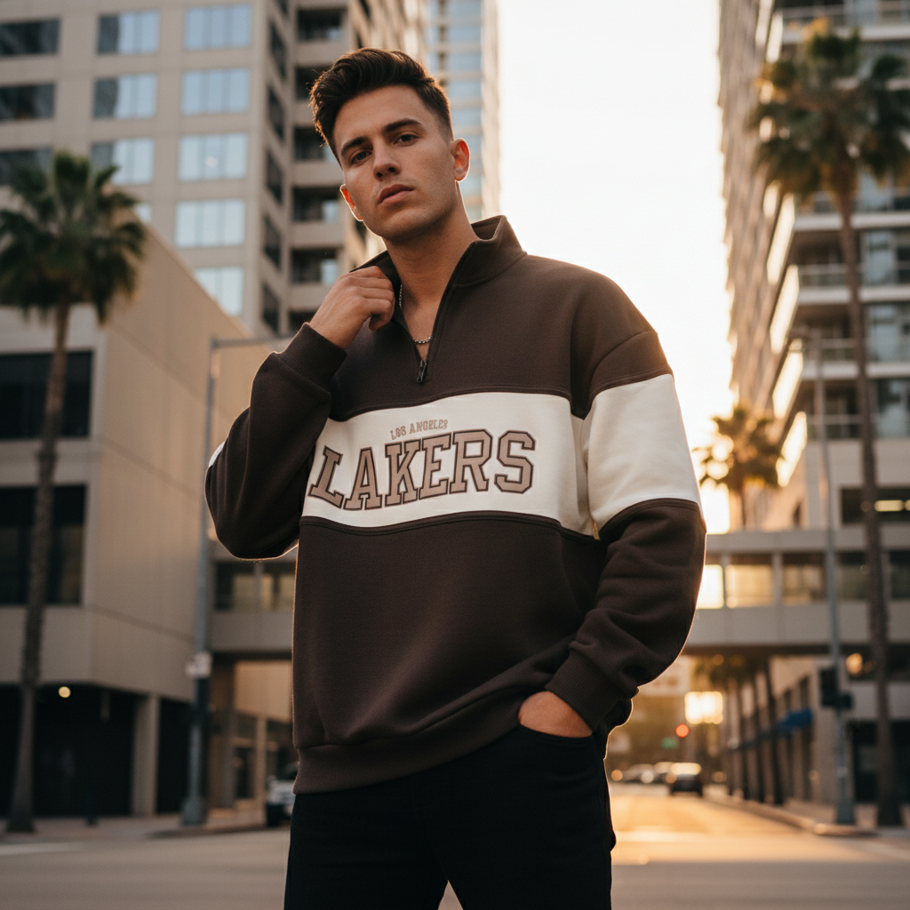 ACTIV CROW H.ZIPPER SWEATSHIRT - BROWN