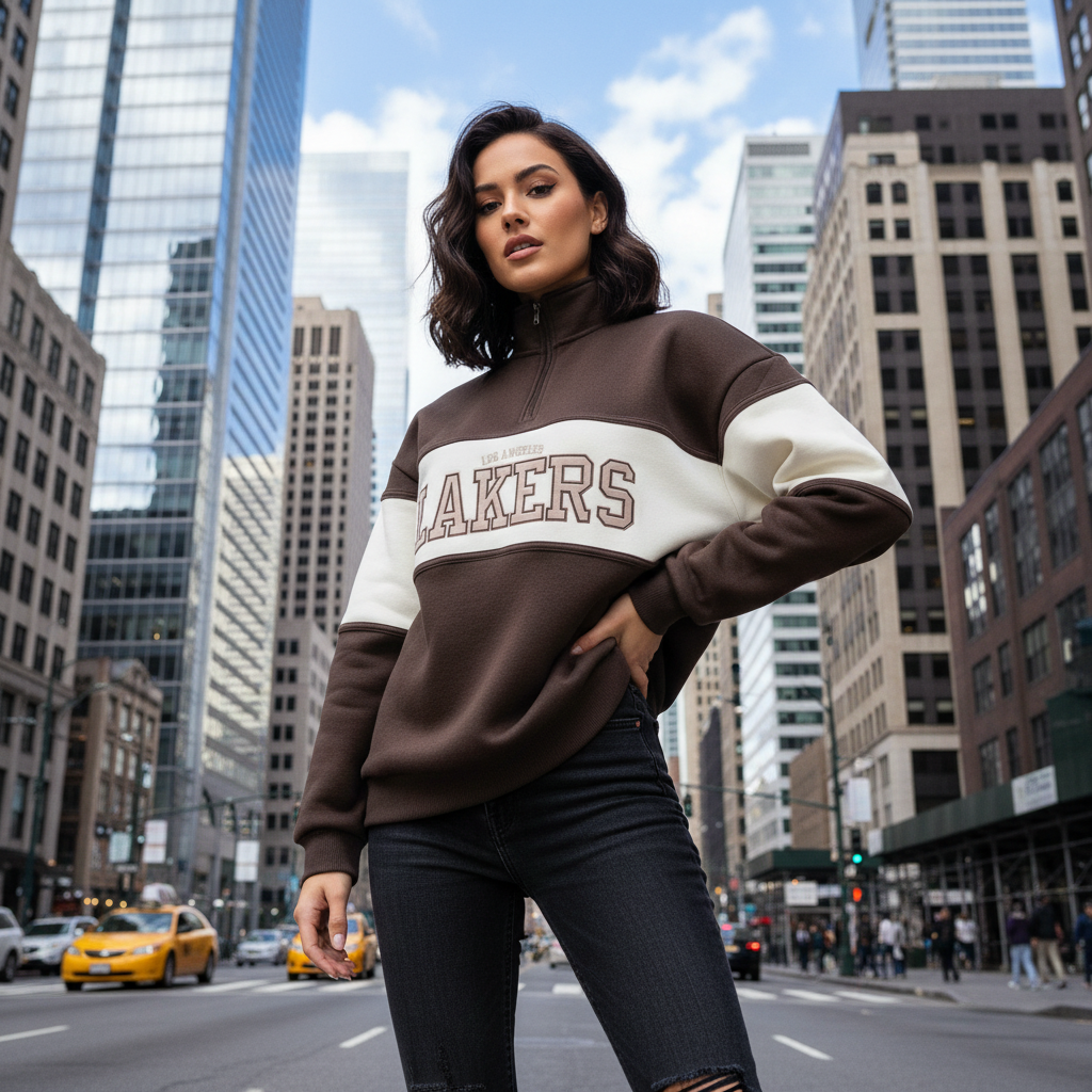 ACTIV CROW H.ZIPPER SWEATSHIRT - BROWN