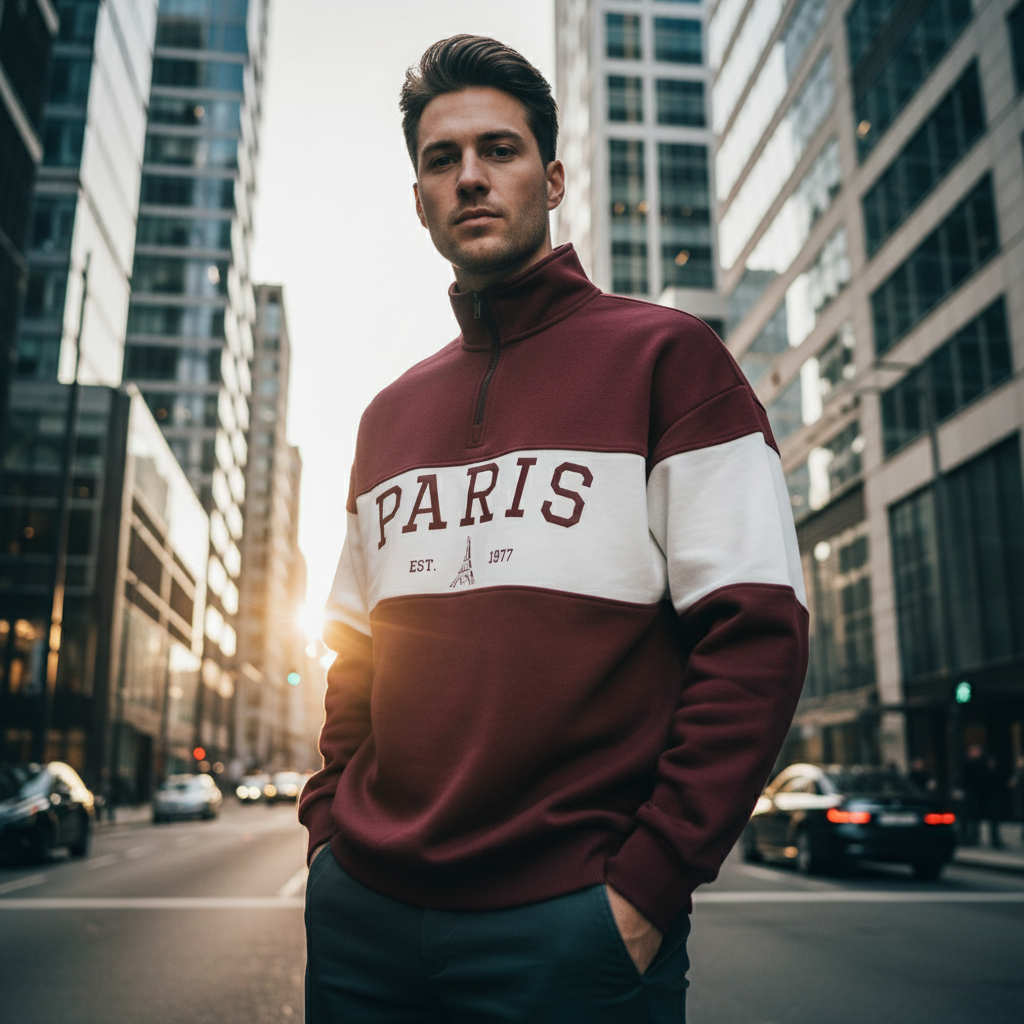 ACTIV CROW H.ZIPPER SWEATSHIRT - BURGUNDY