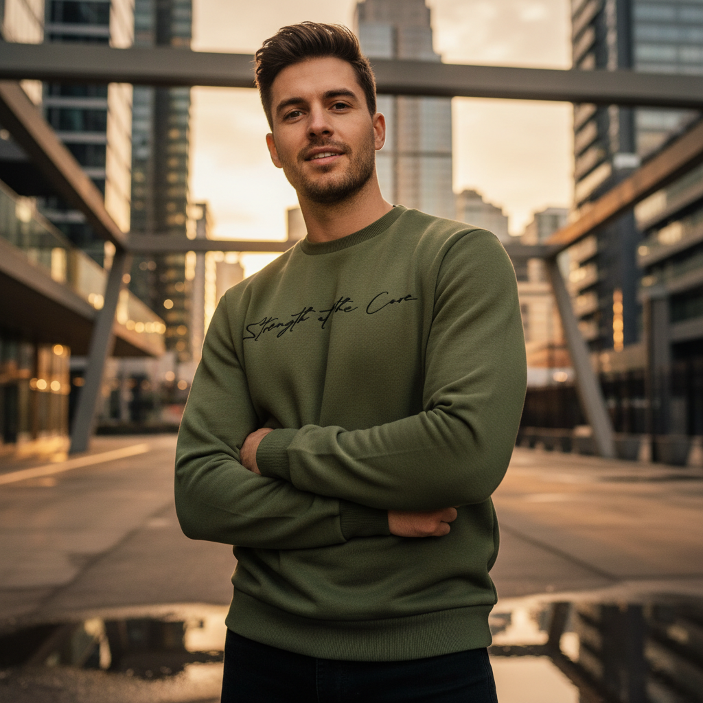 ACTIV EMB R.NECK SWEATSHIRT - OLIVE