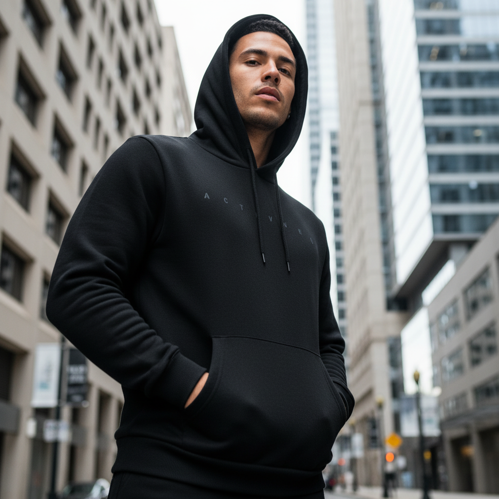 ACTIV PRINT HOODIE SWEATSHIRT - BLACK