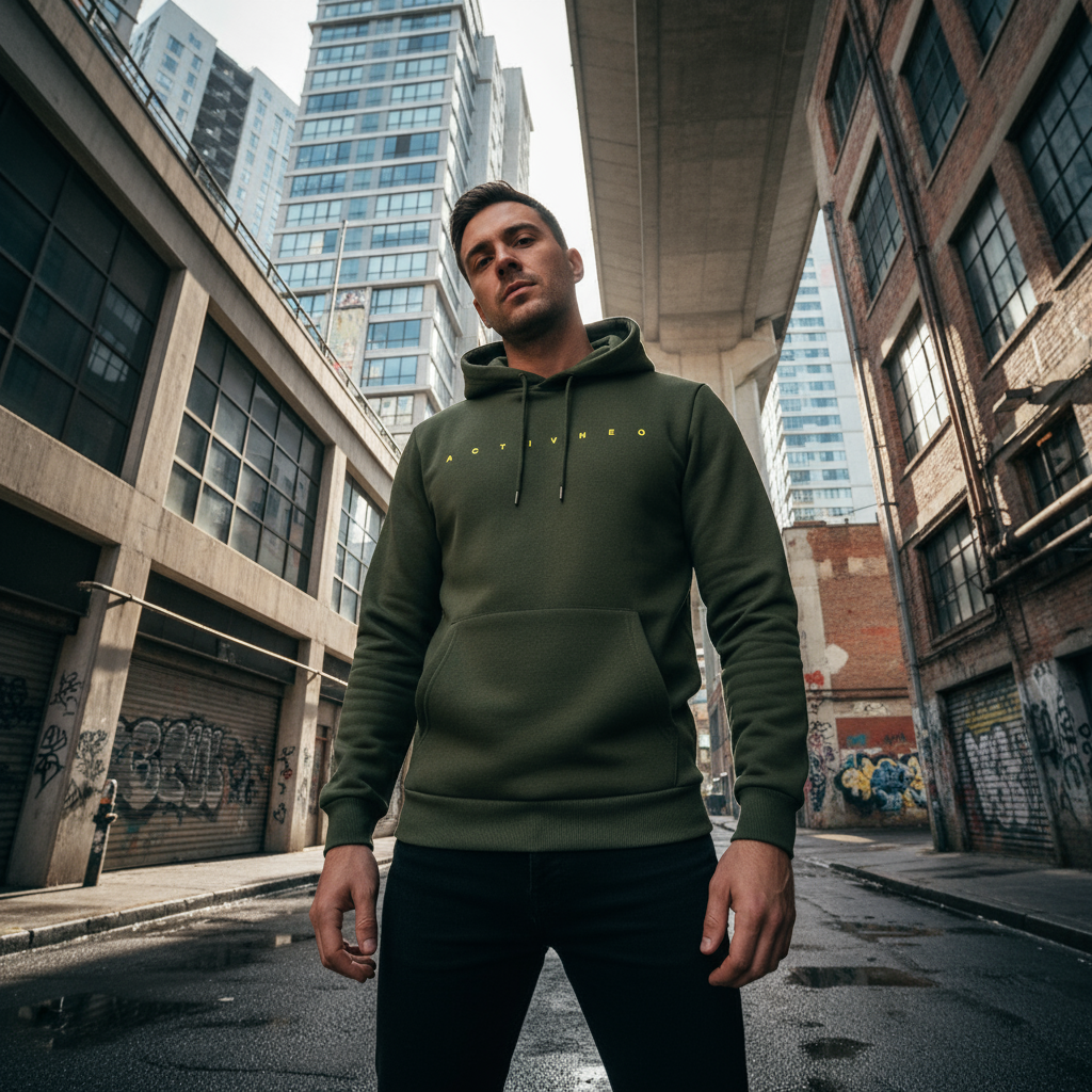 ACTIV PRINT HOODIE SWEATSHIRT - OLIVE