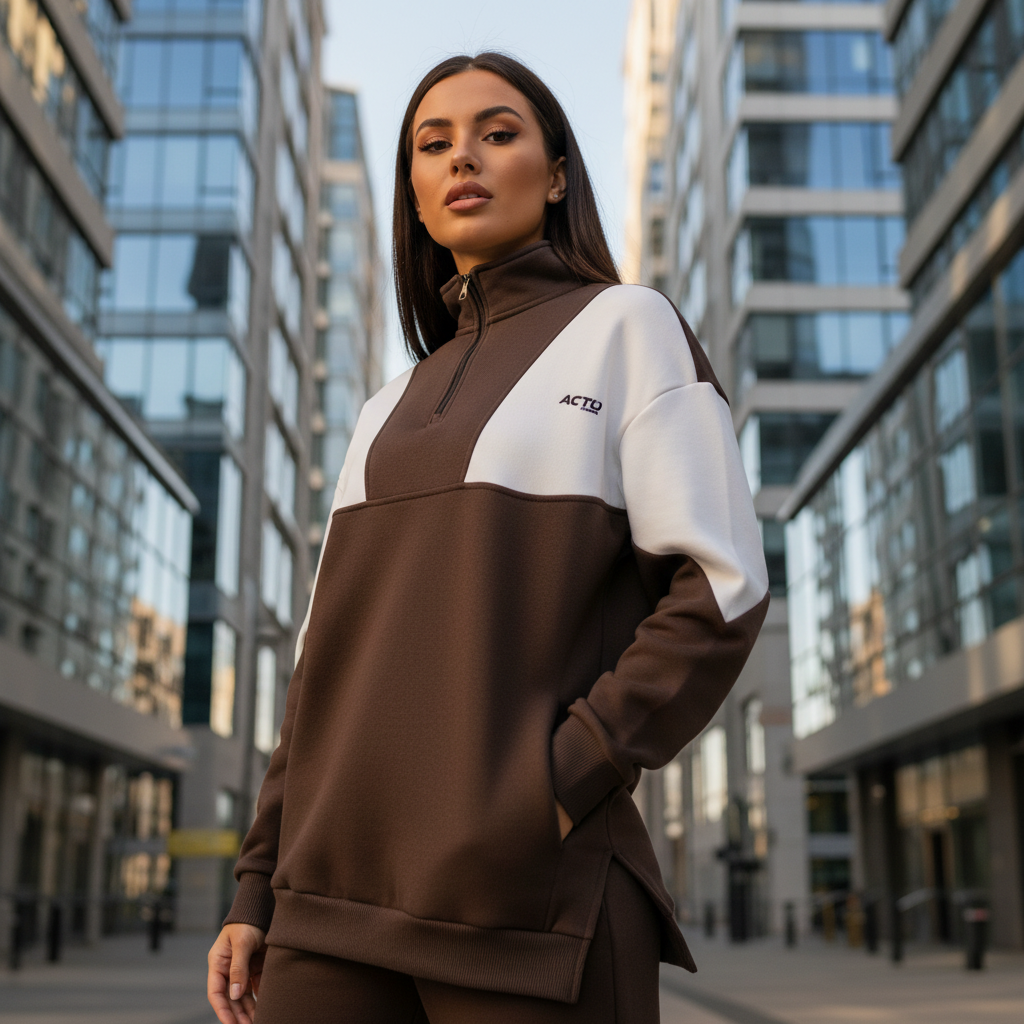 ACTIV CROW H.ZIPPER SWEATSHIRT - BROWN