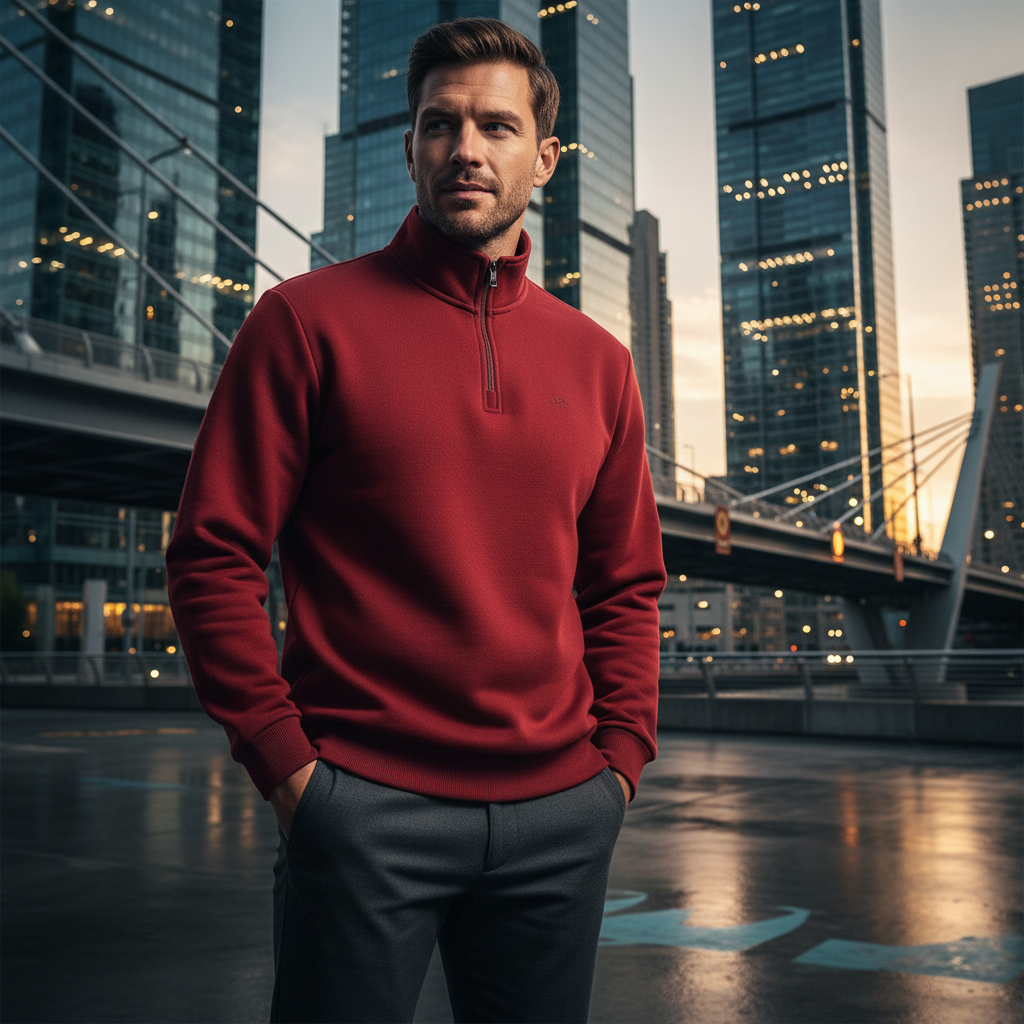 ACTIV EMB H.ZIPPER SWEATSHIRT - BURGUNDY
