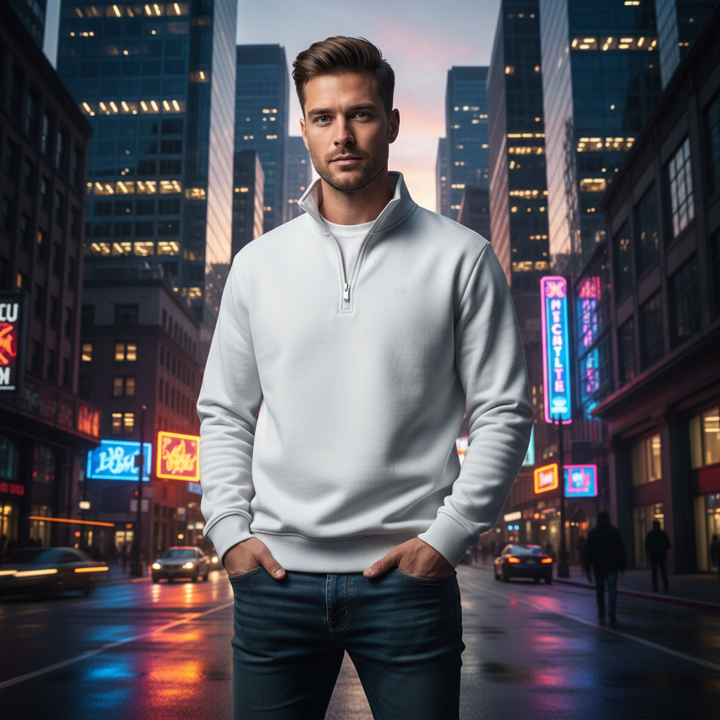 ACTIV EMB H.ZIPPER SWEATSHIRT - WHITE - Activ Abou Alaa