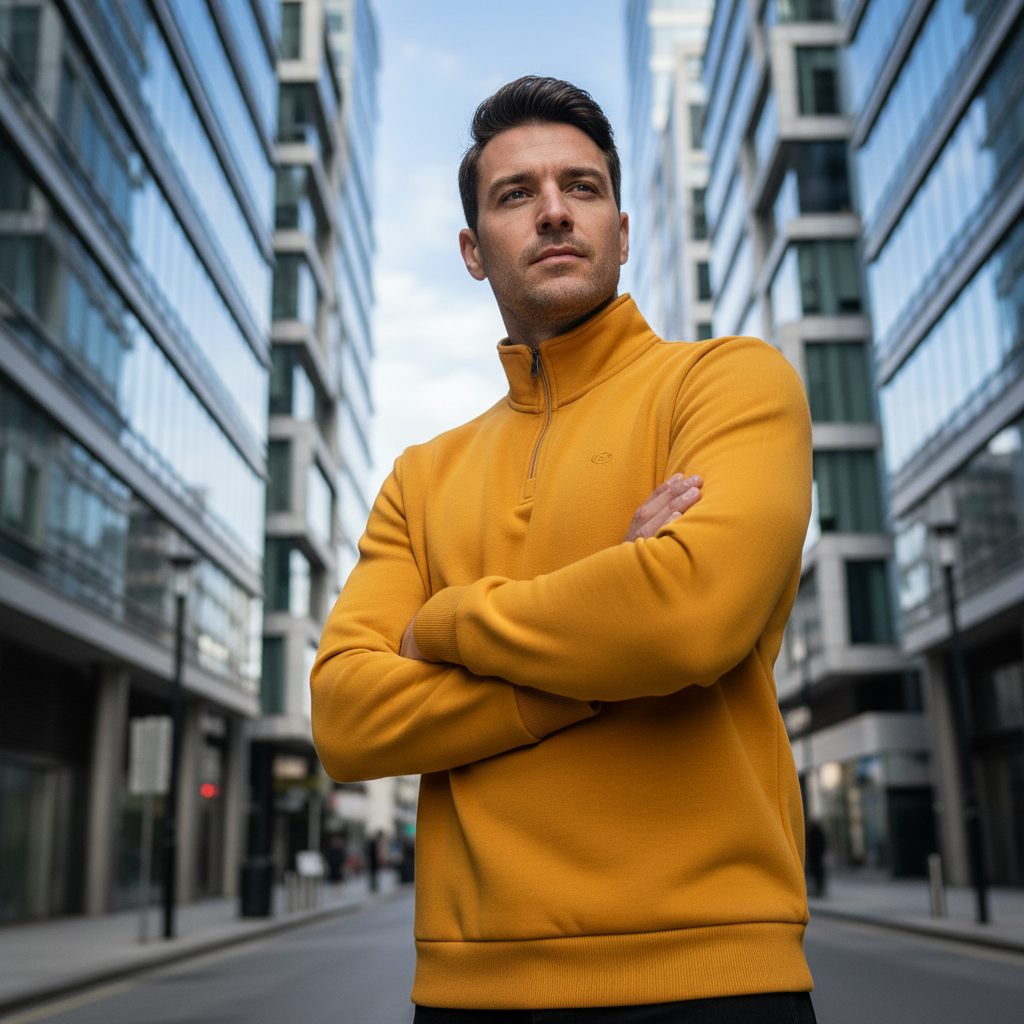 ACTIV EMB H.ZIPPER SWEATSHIRT - MUSTARD