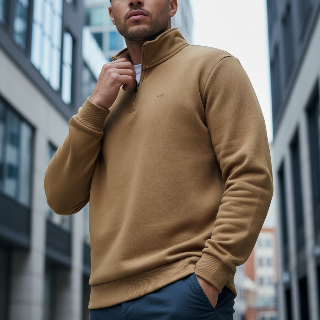 ACTIV EMB H.ZIPPER SWEATSHIRT - D.BEIGE - Activ Abou Alaa