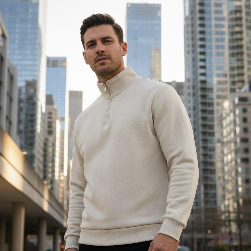 ACTIV EMB H.ZIPPER SWEATSHIRT - OFFWHITE - Activ Abou Alaa